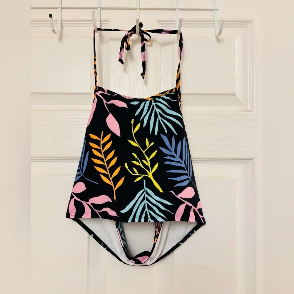Kingdom & State Black and Pink Swim Top with Halter Neck